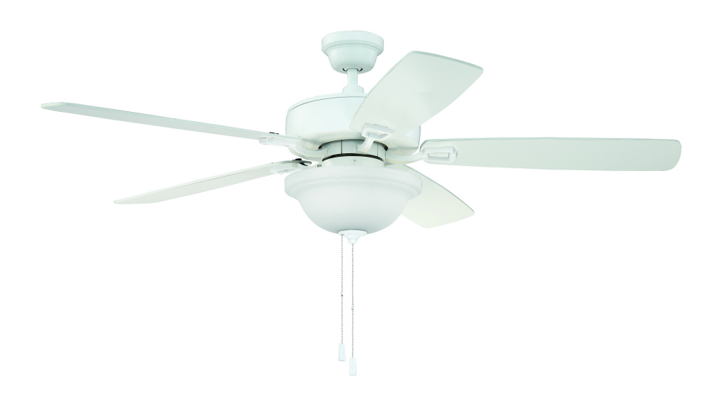 52" Twist N Click Fan in White w/ White/Washed Oak Blades (3-Light Bowl)